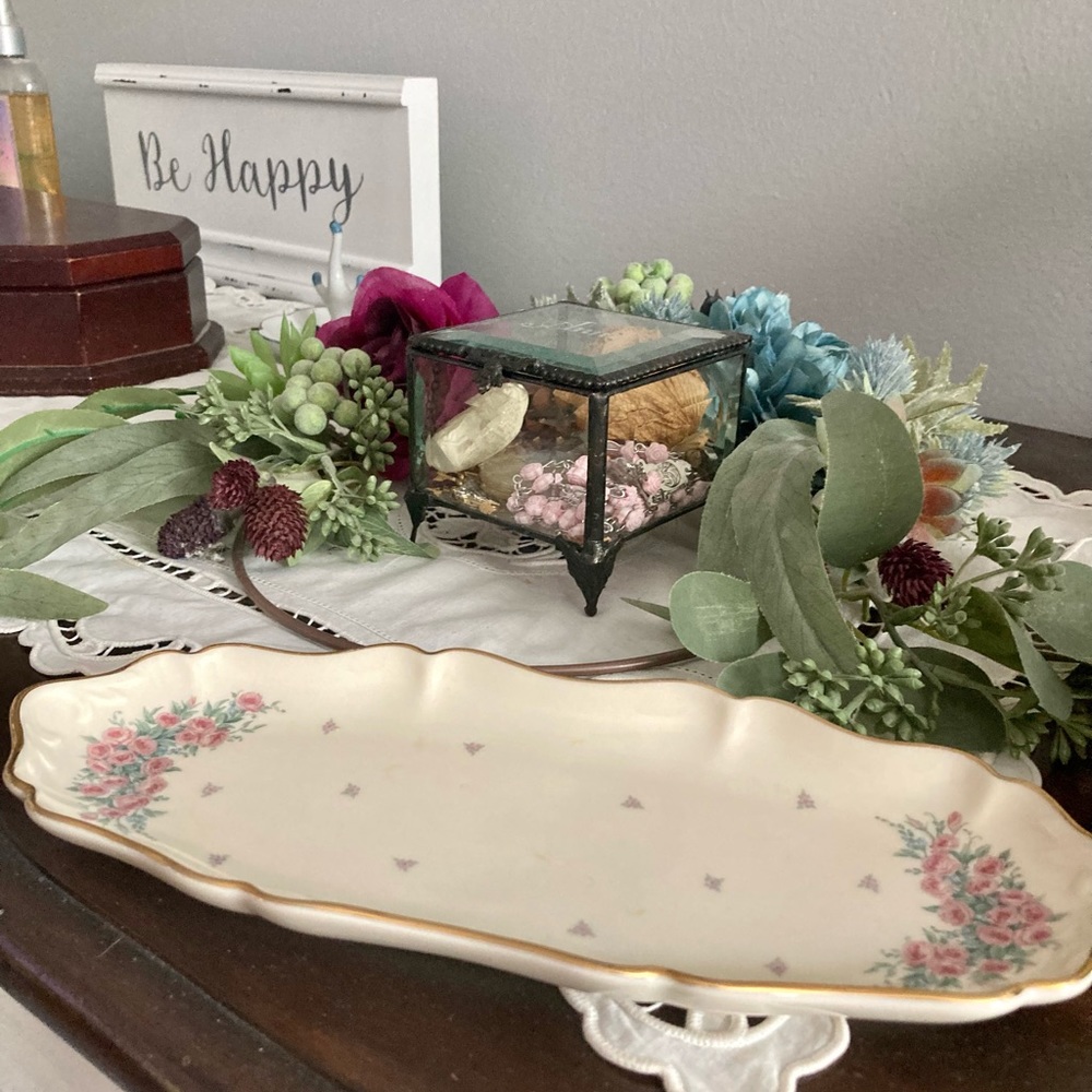 Lenox Oblong Ivory Porcelain Dish with beautiful Floral Pattern